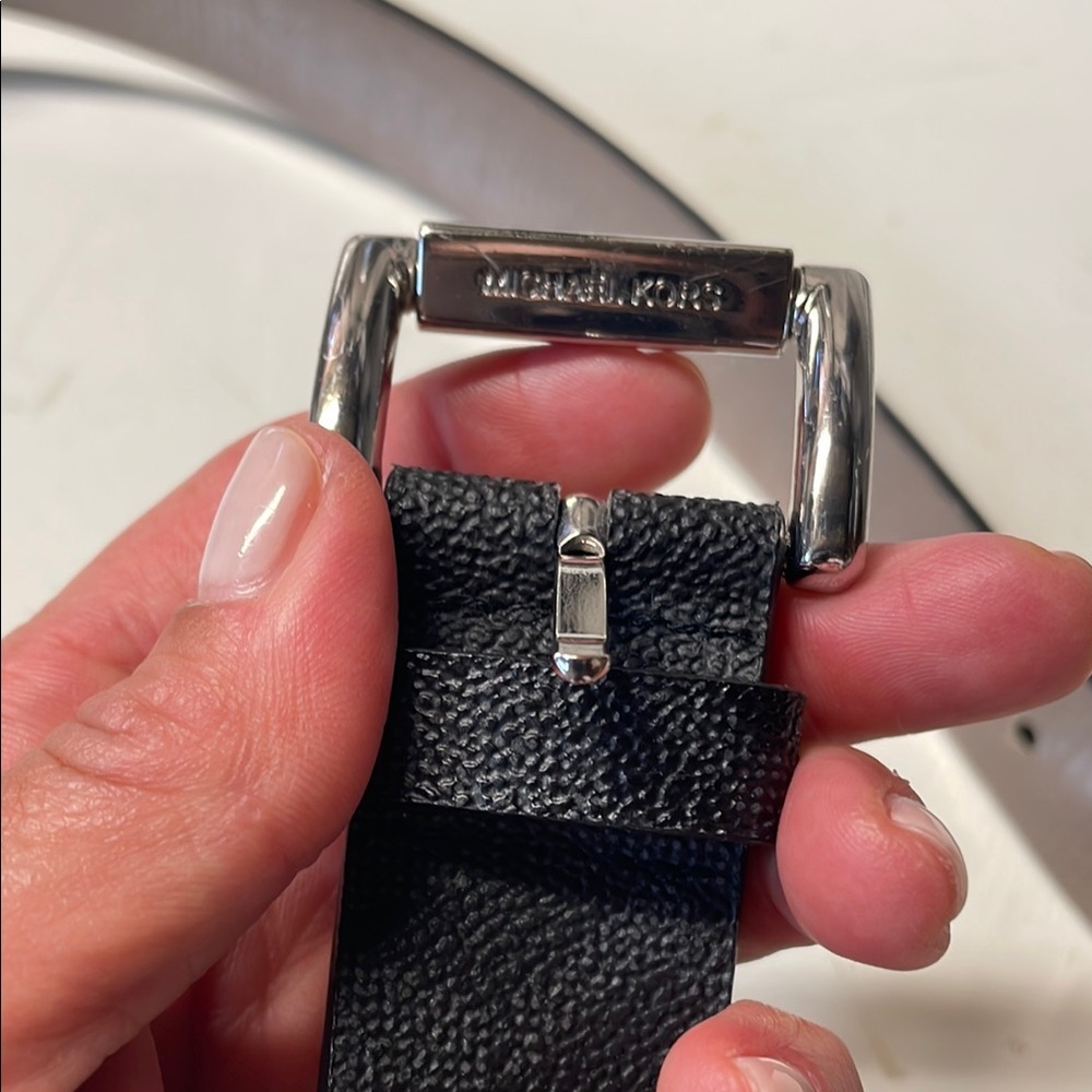 Michael Kors Black Textured Belt with Silver Hardware